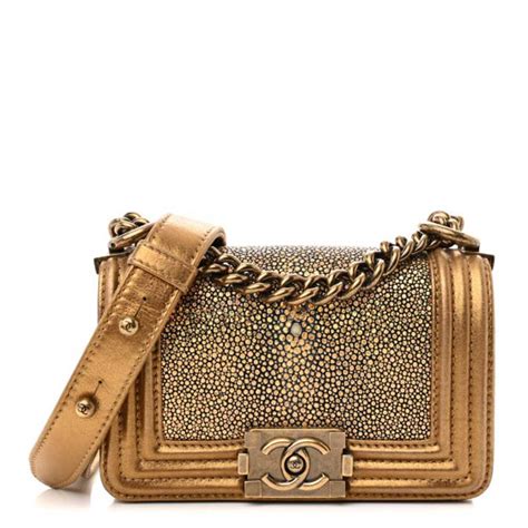 chanel gold stingray|CHANEL Galuchat Stingray Mini Boy Flap Gold .